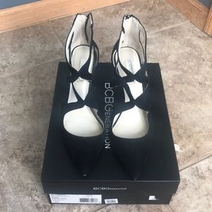 Black suede high heels